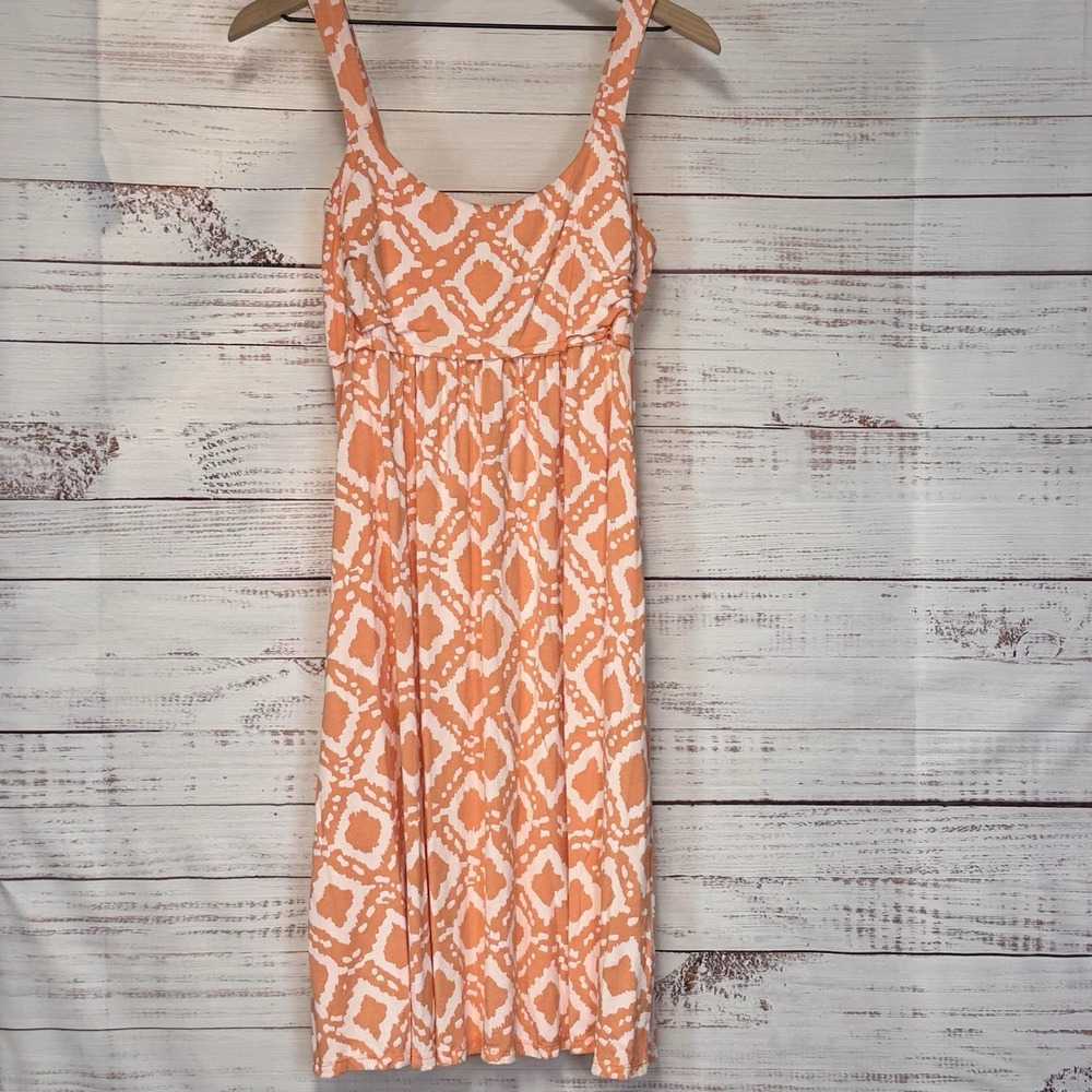 Produce Sundress Womens Medium Orange Diamond Ikat Smocked Empire Waist 21937
